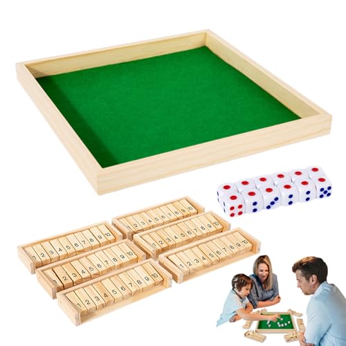 Juego Close The Box: Juguete de Dados de Tablero de Madera Maciza de 12 números con Forro de Fieltro de Calidad y Vaso de Dados de Cuero, Juego de Mesa Interactivo Educativo de Estrategia Mult