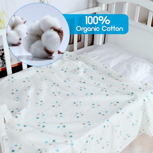 KAKU NANU Muslin Blanket Swaddle Soft Lightweight Organic Cotton 2 Pack 110x120cm Dual Layer Large Muslin Cloths for Baby Receiving Blankets Animal and Star Blanket Wrap - Image 3