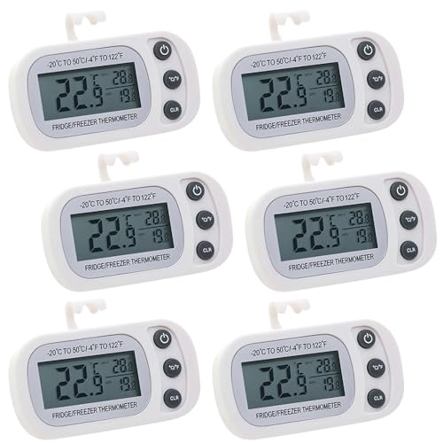 Lotvic Fridge Thermometer Digital, 6PCS Refrigerator Thermometers, Freezer Thermometer with Large LCD Display Min/Max °C/°F Function, Fridge Thermometers UK for Freezer Refrigerator (6 Pack White)