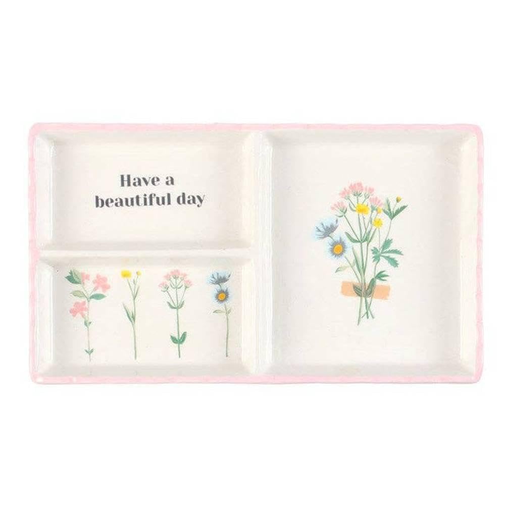Something Different White Have A Beautiful Day Floral Trinket Tray (One Size) (White)