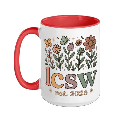 LCSW Est 2026 Licensed Clinical Social Worker Ceramic Mug, Red/White, 15oz