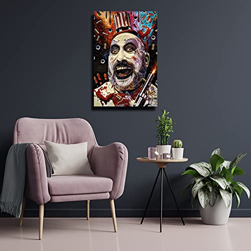 Captain Spaulding Poster Horror Movies Art Print Wall Decor Canvas Painting Modern Vintage Pictures Rectangular Artwork Bedroom Decoration For Halloween And Christmas Framed 16X24 Inch(40X60Cm) #TOP1