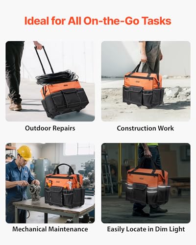 Image of VEVOR 20 inch Rolling Tool Bag, 110 lbs Load Capacity, 27 Pockets Heavy Duty Roller Tool Bag on Wheels, Adjustable Telescoping Handle & Stable Base, Toolbag Organizers w /Wheels for Construction, Mechanic