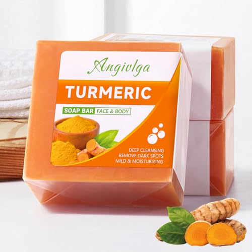 Turmeric Soap,Nature Turmeric Soap,Pure Turmeric Handmade Soap Bar For Face & Body，Dark Spot Corrector Remover,Moisturizing Erase Fine Lines,Firming，Friendly Vegan&Cruelty Free (1 PCS)
