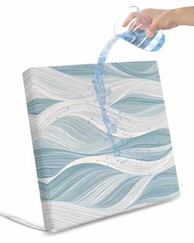 Hokiten White Blue Ombre Stripe Outdoor Cushion Chair Cover Set of 4 - Waterproof Couch Seat Covers, Modern Abstract Moire Waves Patio Furniture Protector Cushions Slipcovers for Sofa/RV, 24