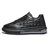 Men's Crocodile Pattern Anti-Slip Casual Fashion Sneakers,Comfort Air Cushion Low Top Soft Sole Comfort Sneakers. (Black,8)