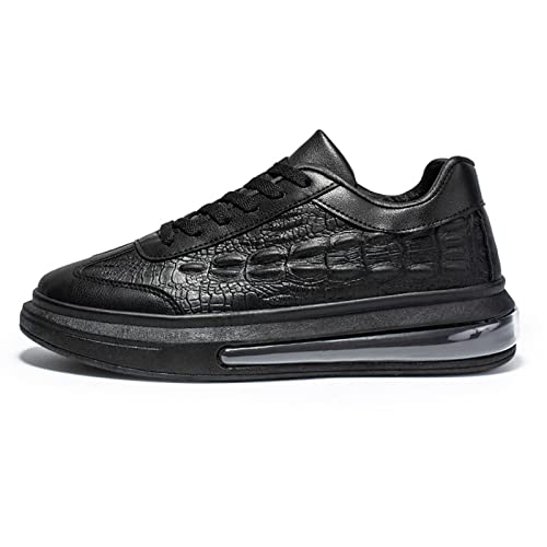 Men's Crocodile Pattern Anti-Slip Casual Fashion Sneakers,Comfort Air Cushion Low Top Soft Sole Comfort Sneakers. (Black,9)