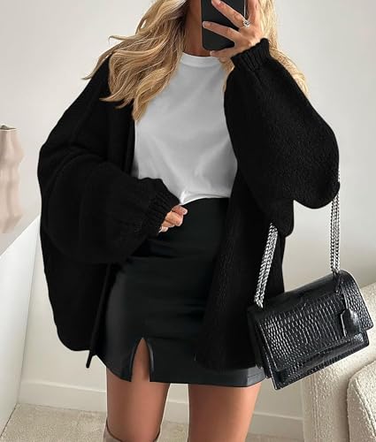 Image of PRETTYGARDEN Womens Oversized Cardigan Sweaters 2026 Fall Long Lantern Sleeve Knit Open Front Lightweight Sweater