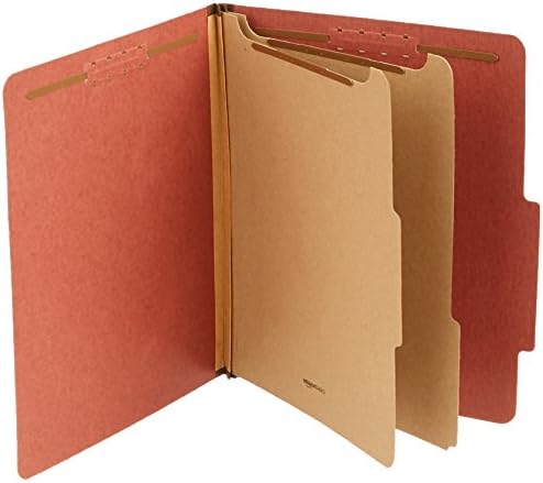 Amazon Basics Letter Size Pressboard Classification File Folder with Fasteners, 2 Dividers, 2-Inch Expansion, Red - Pack of 10
