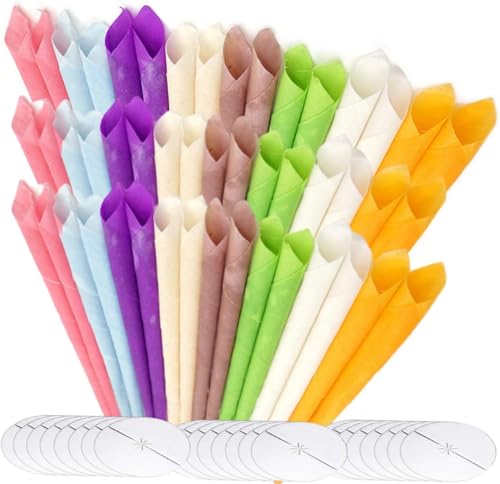 Organic Hopi Ear Candles for Blocked Ears - All Natural Ear Wax Remover - GLAMZA 100% Natural Beeswax Candle - 48pcs (24 Pairs) with 24 Protective Disc Cones for Safe & Effective Ear Candling
