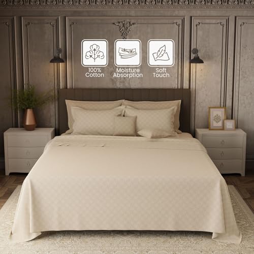 Image of BOUTIQUE LIVING Platinum Pulse Manchester 100% Cotton 800 TC Beige Geometrical King Bedding Set