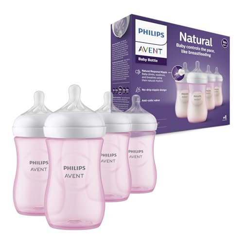 Image of Philips Avent Natural Baby Bottle with Natural Response Nipple, Pink, 9oz, 4pk, SCY903/14
