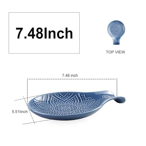 Image of Ceramic Spoon Rest, 7.48 Inches Spoon Holder for Kitchen Counter, Kitchen Accessories, Dishwasher Safe, Dark Blue