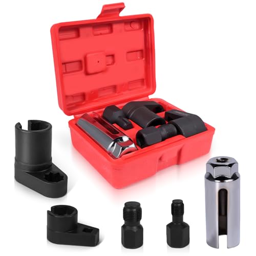 Lemxily 5PCS AutomotiveOxygen Sensor Socket Removal Tool Kit, 3/8” & 1/2” Drive x 7/8” 22mm Oxygen Sensor Wrench and Thread Chaser Set