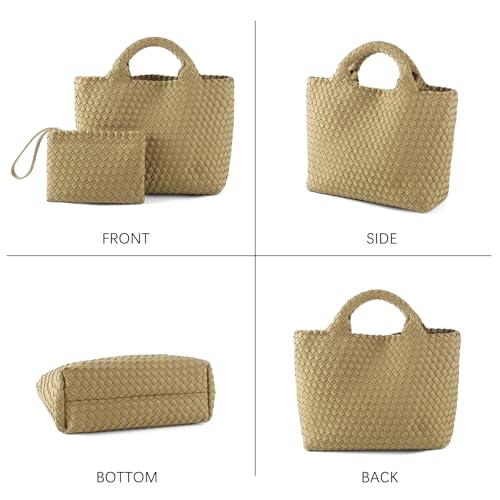 Image of Woven Bag for Women, Neoprene Tote Bag Summer Beach Handbag Purse Retro Handmade Travel Shoulder Bag Set