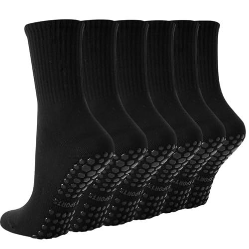 Image of BONANGEL Pilates Socks with Grips for Women, 3 Pairs Womens Grippy Yoga Ballet Barre Hospital Gym Athletic Socks