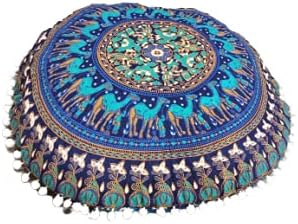 My Dream CartsFloor Seating Cushion “Cover Only” Round Throw Pillows Boho Mandala Cushions Covers Meditation Pouf Seat Cases Ottoman Hippie Home Decor Flower (22” Pillow Cover Only, Without Filler)