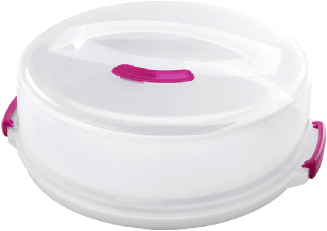 Adjustable Cake Carrier - Baking Accessories and Storage - White/Pink, 36 x 36 x 22 Centimetres