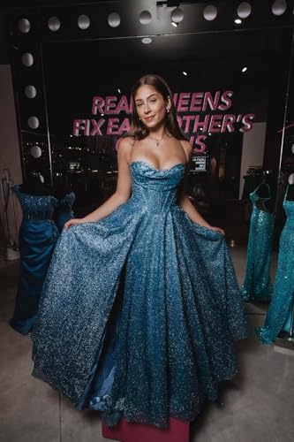 Sparkly Tulle Prom Dresses for Women with Slit Cowl Neck Corset Long Formal Evening Gown with Pockets3