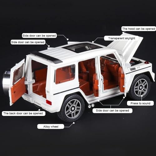 Image of WORSHIPER Alloy Metal Pull Back Die-cast Car 1:24 Big Mrcedes AMG G63 G-Klessa Diecast Metal Pullback Toy car with 6 Openable Doors & Light, Music Boys Gifts Toys for Ki (1:24 G-KLESSA - White Color)