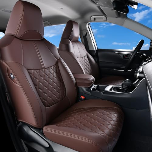 Image of Huidasource Custom Fit RAV4 (Gas Only) Front Seat Covers, Coffee Waterproof Faux Leather Full-Coverage for 2019-2024 Toyota RAV4 LE /XLE & XLE Premium /Limited (Does Not Fit Adventure and TRD Off-Road)