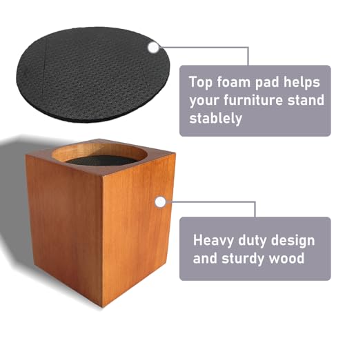 ECOGREDA Wood Bed Furniture Risers 4 Inch Heavy Duty Risers, Supports up to 6,000 Lbs, for Sofa Couch Desk Chair Table Base Raising Space, Convenient Store and Cleaning, Pack of 4 Brown