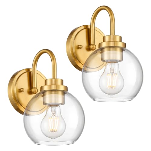 Audickic Brushed Gold Wall Sconces Set of 2 with Globe Clear Glass Shade