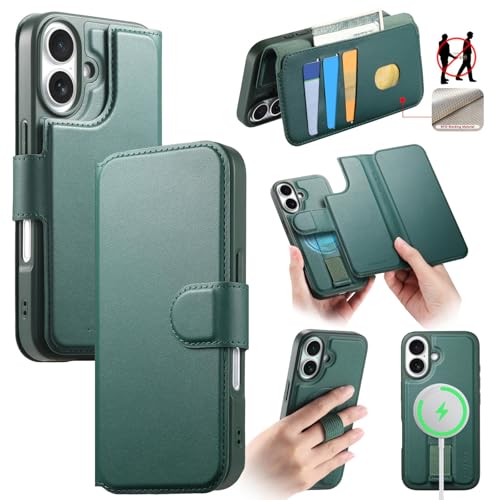 Étui 2 en 1 pour iPhone 13 Pro Max portefeuille cuir vert aimanté