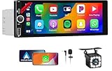 Wireless Autoradio CarPlay 1 DIN - 6.86 Pollici Touchscreen Stereo Auto Bluetooth con Schermo, Radio 1 Din Car Play Supporta Mirror Link con Telecamera, RDS FM Radio/Type-C de Recharge/Mic/SWC