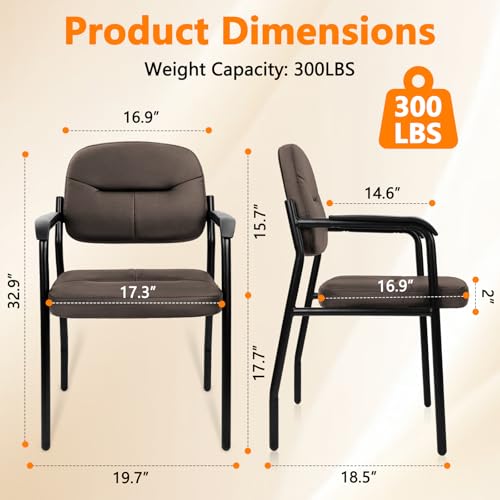 Image of CLATINA Leather Office Guest Chair, Reception Chair No Wheels with Armrests and Lumber Support, Ergonomic Desk Armchair for Meeting Waiting Conference Lobby Room Shool Study, Brown, 1PK