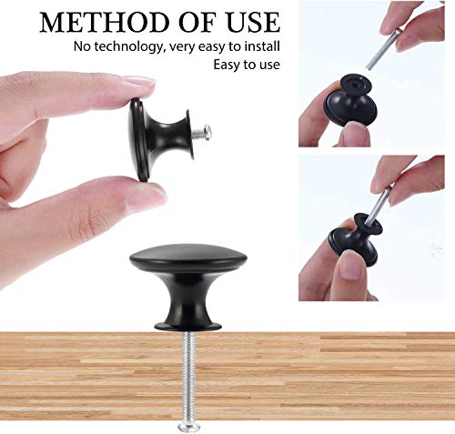 KAHEIGN 24-Piece Round Cabinet Knobs, 30mm Matt Black Mushroom Drawer Pull Handles for Single Hole Cupboard Wardrobe - Includes 24 Screws - Image 5