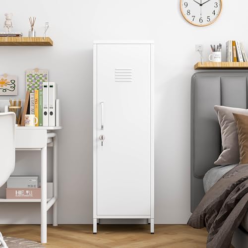 Image of PAOFIN 47 inch Metal Storage Locker, Lockable Employees Metal Locker with Door and Adjustable Shelves, Steel Locker for Home, School, Office, Gym (White)