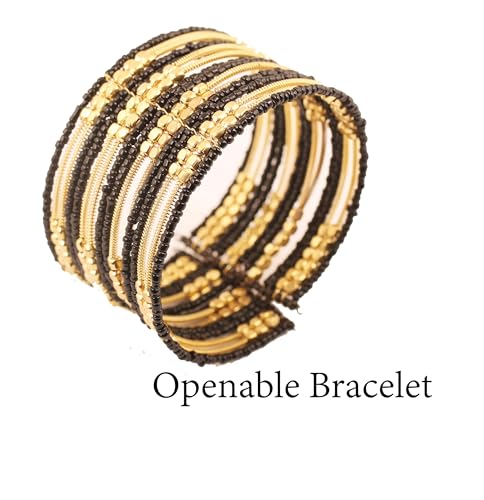 Image of Touchstone Indian Colorful Bead Bracelet Bollywood Beaten Metal Beads Openable Broad Cuff Bracelet in Gold or White Tone for Women.