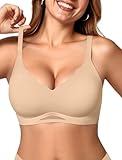 OEAK Womens Wireless Jelly Bras Scalloped Push Up No Underwire Bralette Supportive Tshirt Bra Seamless Comfortable Bras Sand Nude XL