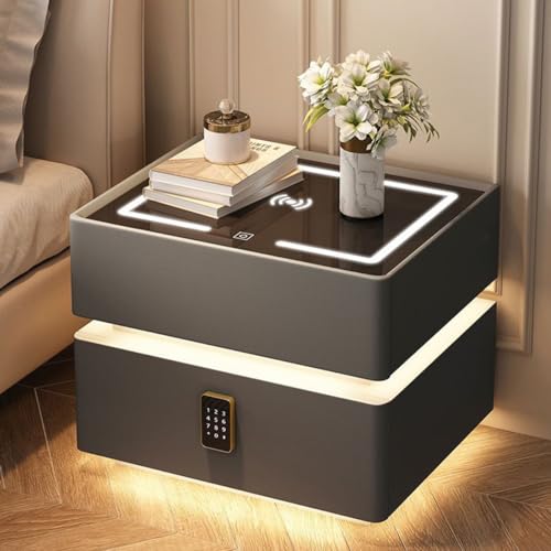 Table de chevet avec lumière à induction et serrure à mot de passe, table de chevet à deux...