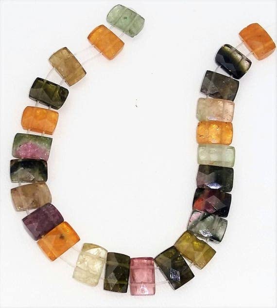 Perles tourmaline multicolore rectangulaires facettées LKBEADS 7x11mm pour création de bijoux E1076