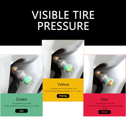 Diamall 4 PCS Car Tire Pressure Monitor Valve Stem Caps, 3 Color Eye Alert Tire Pressure Monitor Sensor Indicator, 2.4 Bar 36PSI Pressure Monitor Tire Valve Stem Caps, Universal for Most Cars