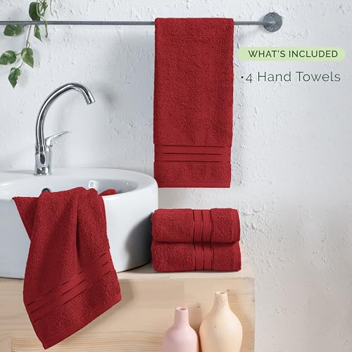 Image of Elegant Comfort Three Line Popcorn Towel Set for Bathroom 16 x 28 inches, Premium Hotel Quality 4-Pack Hand Towels, 100% Turkish Cotton, Soft and Durable, Quick Dry and Highly Absorbent, Burgundy