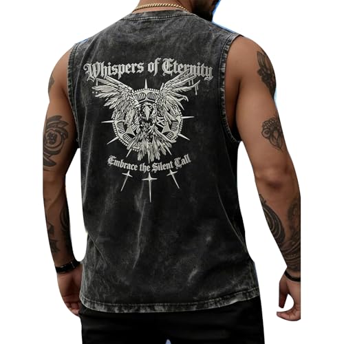 Camiseta running hombre tirantes para excursión y entrenamiento en negro lavado