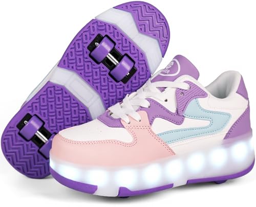 Ufatansy Roller Skates Shoes for Kids Girls Boys 4 Detachable Wheels Roller Sport Shoes 16 Modes Colorful LED Lights Rechargeable Fashion Sneakers Footwear Gifts