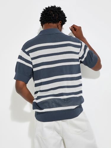 Image of Max Men Cotton URB N Oversized Striped Knit Polo T-Shirt