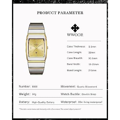 WWOOR Square Watch for Men and Women - Stainless Steel With Date - Casual Men's Watches