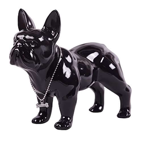 WUBIANJIE Black French Bulldog Statue, Standing Dog with Silver Necklace, Frenchie Decor for Home & Garden, French Bulldog Gifts, Ideal for Living Room, Kitchen, Bedroom, Entryway