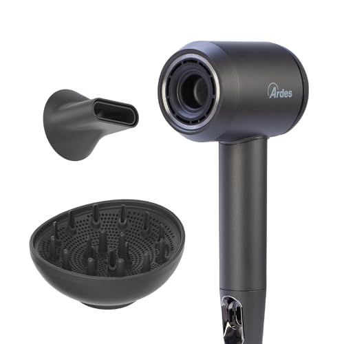 Ardes HAIR PRO D Asciugacapelli Ionico ad Alta Velocità con Schermo LCD, Motore Digitale 110.000 rpm, 5 Modalità di Calore, Diffusore e 2 Accessori Magnetici, Potenza 1800 W