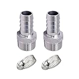 Pysrych Stainless Steel 304 Hose Barb Fitting, 3/4' Barbed x 1/2' NPT Male Straight Adapter Connector with 2 Hose Clamps, Pack of 2