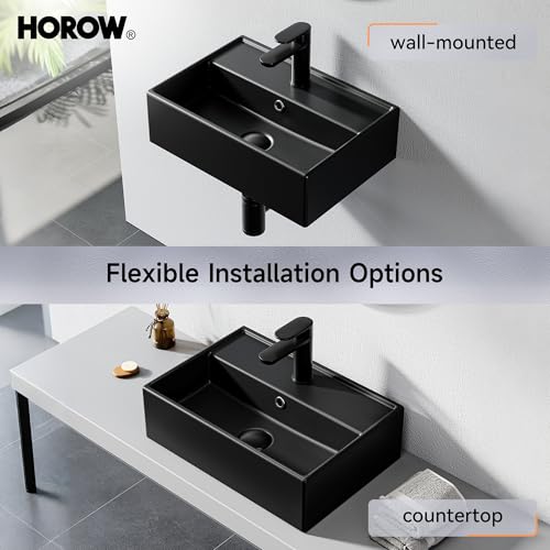 Fregadero rectangular de baño negro HOROW para renovar aseos pequeños 4