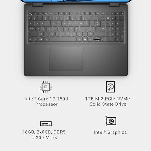 Image of Dell 16 Plus Touchscreen Premium Business Laptop, 16 inch WUXGA Anti-Glare Display, Intel Core 7 150U (10 cores, up to 5.4 GHz), 16GB DDR5 RAM, 1TB SSD, Backlit Keyboard, WiFi 6, Bluetooth, Win 11 Pro