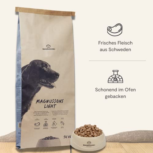 MAGNUSSONs Light (1 x 14kg) | Energiearmes Hundetrockenfutter für Erwachsene Hunde Aller Rassen | Alleinfuttermittel | Zur Erhaltung des optimalen Gewichts | Hoher Anteil an frischem Fleisch