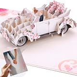 PACKLIST® 3D Pop Up Wedding Car Card (5x7 in) Vintage Convertible with Bride & Groom – Honeymoon...