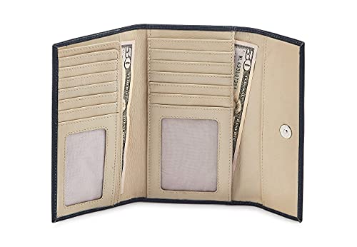 Zinda Genuine Leathers Women’s Wallet Rfid Protection Purse Long Trifold Flap Over (Blue/Beige) #TOP4